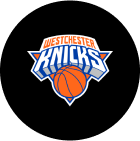 Westchester Knicks NBA G League team logo on black circular background