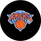 New York Knicks basketball team logo on black circular background